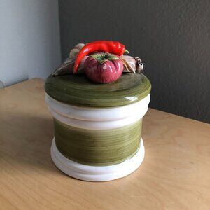 Vintage Napoleon Capodimonte Garden Harvest Hand Painted Canister 5.5 High